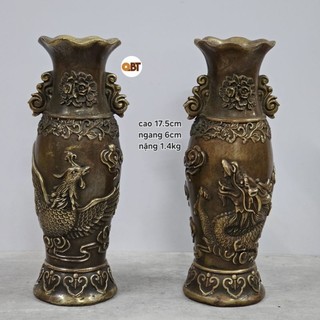 Cặp bình bông long phụng nhỏ bằng đồng phong thuỷ