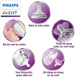 Bộ 2 núm ty bình sữa Philips Avent Natural cho bé - Hàng chính hãng