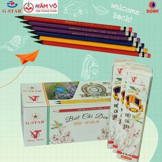 Hộp 12 cây bút chì đen / viết chì vỏ nhựa / bút chì vỏ nhựa hb / h2b g-star / gstar qqq, có gôm, chất lượng cao