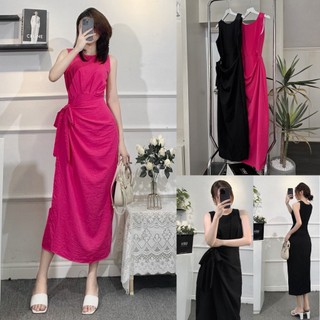 ẢNH TỰ CHỤP Đầm maxi sát nách đắp tà cột lệch LESU