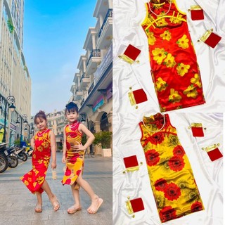 Sườn xám nhung hoa , đỏ