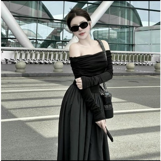 A9- Đầm trễ vai dài tay dáng dài thiết kế mềm mịn, đi tiệc đủ size S-M-L-XL MijuStore