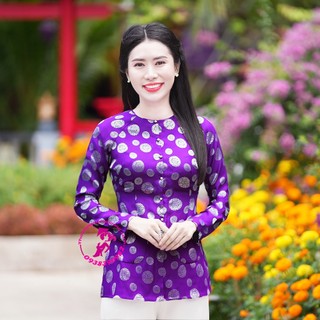 Áo bà ba gấm chữ thọ cao cấp màu tím cổ tròn - nam phương. mã sp: gtt057