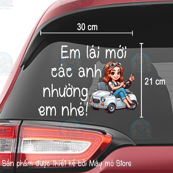 Decal dán xe, tem dán xe, Lái mới - thiết kế đặc biệt phủ sơn UV dán kính hậu ôtô Mày mò Store