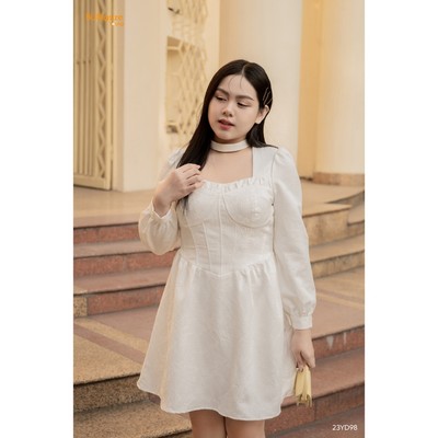 Đầm cup ngực cổ choker nhún eo BIGSIZE (55kg đến 95kg) - 23YD98 - [BU Bigsize Young]