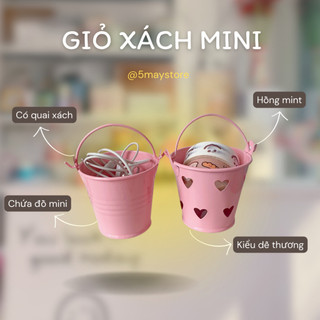 Giỏ sắt mini đựng đồ dùng để bàn màu hồng phong cách dễ thương