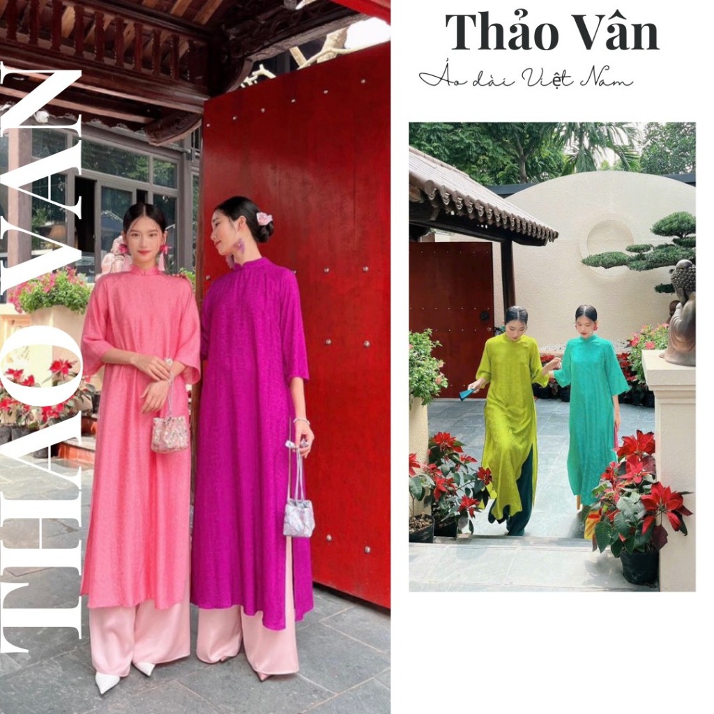 Set Áo Dài Cách Tân Gấm Tơ Xuông Đủ Màu, Dáng Lửng Mặc Lễ Tết , Đi Chơi- Áo Dài Thảo Vân