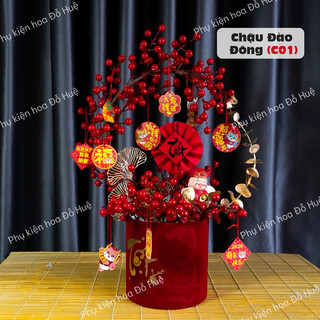  Chậu đào đông trang trí tết phụ kiện trang trí tết đào đông 
