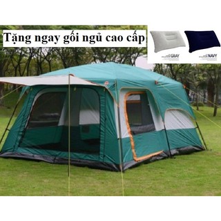 Lều trại cho 10-12 người lều 2 lớp chống mưa tốt, khung kim loại siêu bền, thao tác dễ dàng