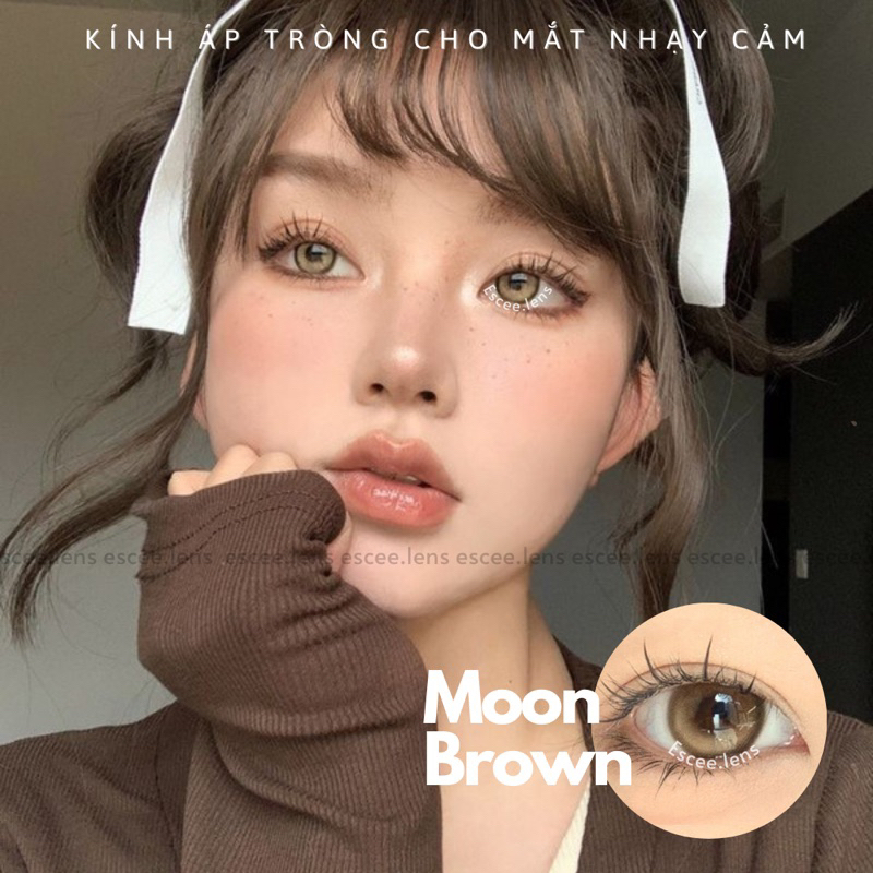 1 Cặp Lens kính áp tròng Nâu filter Moon Brown độ ẩm cao 60% giãn tròng 14.2mm có độ cận từ 0 - 10 độ ( tặng kèm khay )