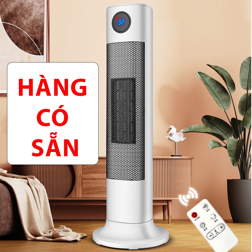 Quạt sưởi điện, Máy sưởi điều khiển từ xa, màn hình LED hiển thị nhiệt độ - An toàn, Tiết kiệm điện - Đầu xoay góc rộng