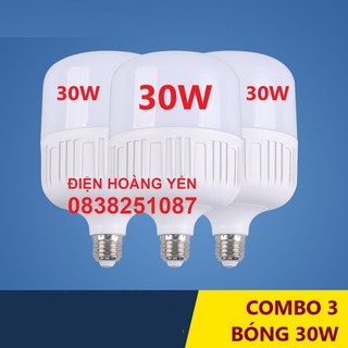 Combo 3 bóng đèn LED trụ tròn công suất 30W - ánh sáng trắng (bảo hành 1 năm - siêu sáng)