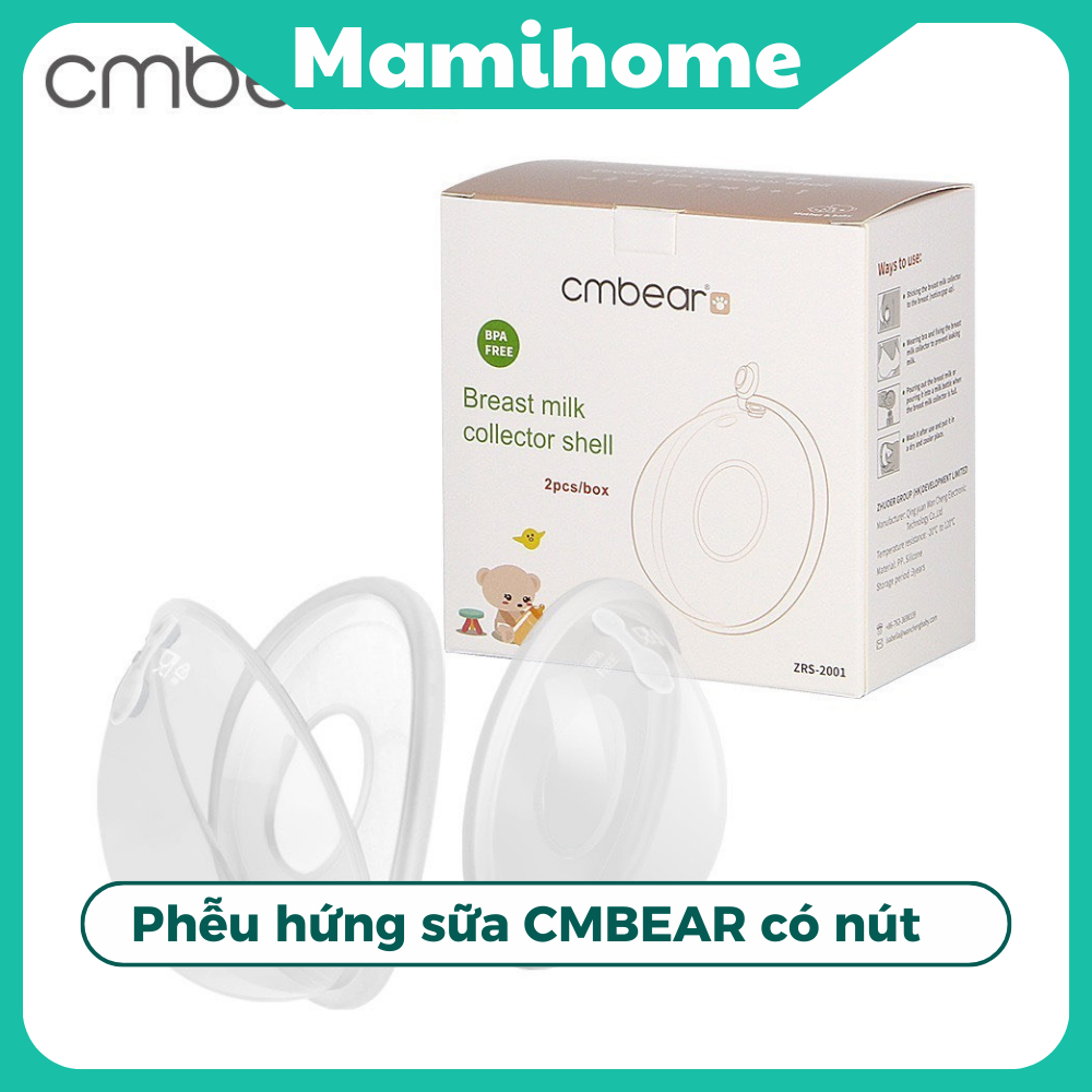 Phễu hứng sữa silicon Cmbear,  hộp 2 phễu hứng sữa Cmbear có nút đậy chống tràn, an toàn có thể tái 