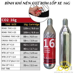 Bình khí nén co2 bơm hơi xe đạp 16g