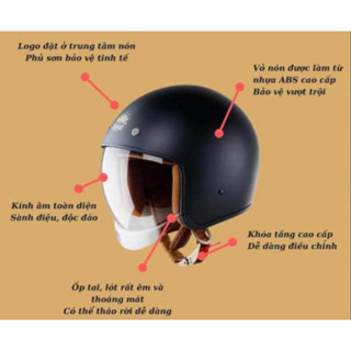 Mũ bảo hiểm 3/4 Royal M139 màu đen nhám có kính âm size M L XL XXL