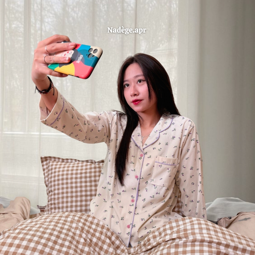 𝐅𝐥𝐨𝐫𝐚𝐥 𝐏𝐲𝐣𝐚𝐦𝐚𝐬 🏵️ Bộ ngủ dài tay thu đông hoa nhí chất vải nhung ấm áp - Nadege.apr
