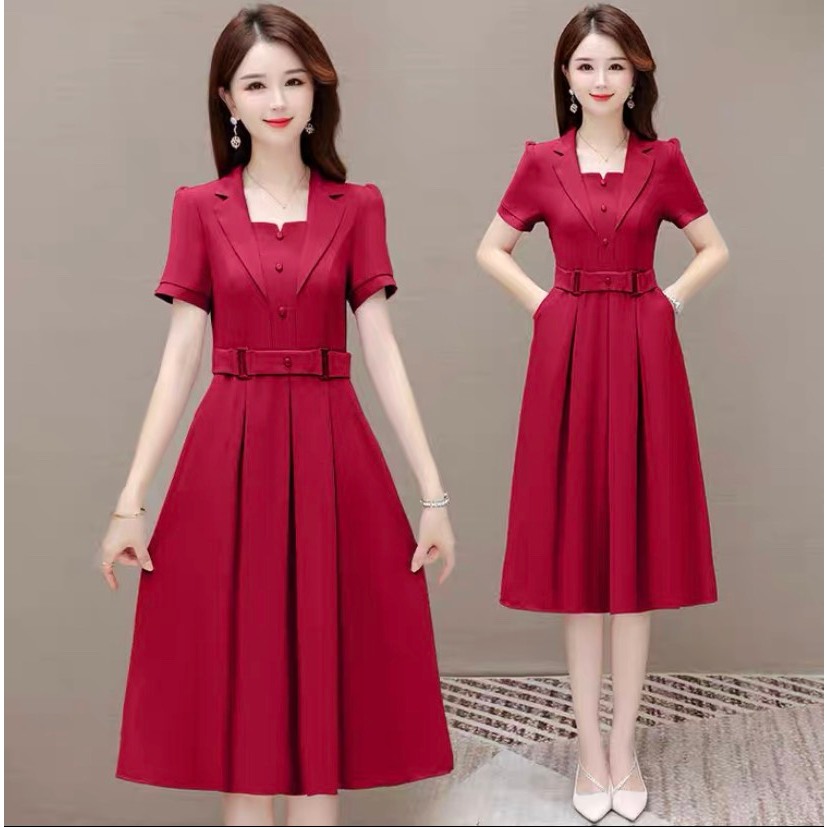 Đầm trung niên cho mẹ cổ VEST sang trọng công sở chất vải Lụa Pháp