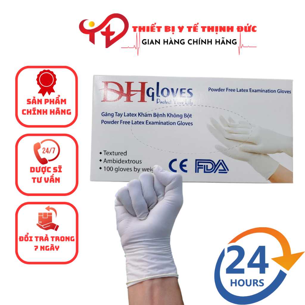 Găng Tay Cao Su Y Tế không Bột ĐH Gloves Latex Trắng Hộp 100 Cái CHÍNH HÃNG
