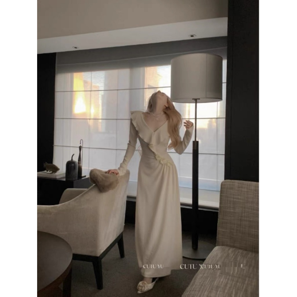 Váy len tăm cách điệu kết hoa cổ bèo hàng QCCC