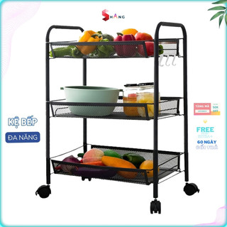 Kệ 3 tầng chất liệu thép sơn tĩnh điện đa năng có bánh xe