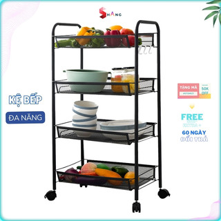 Kệ 4 tầng có bánh xe chất liệu kim loại sơn tĩnh điện