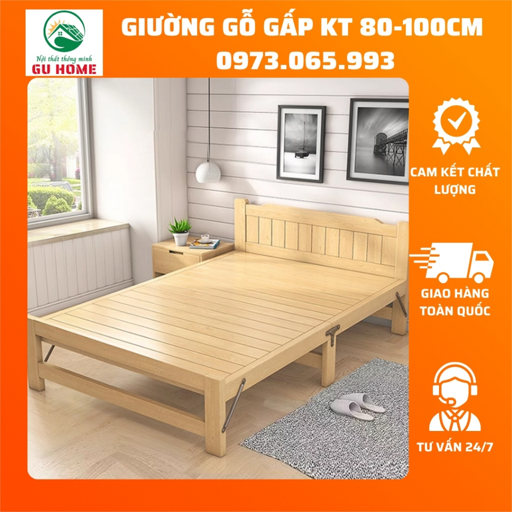 Giường gỗ gấp thông minh, Giường gỗ gấp gọn giá rẻ, đa năng tiết kiệm không gian diện tích M199