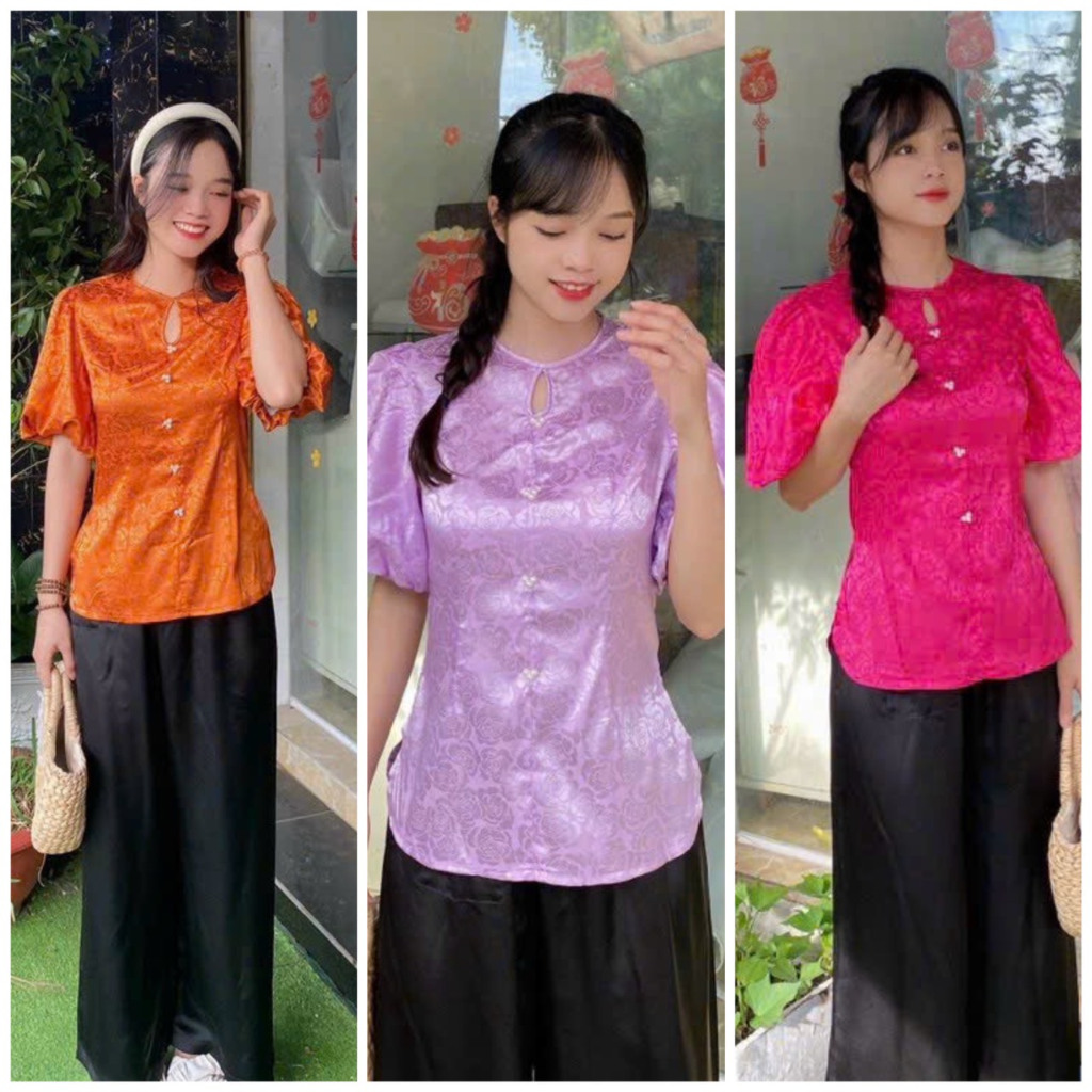ÁO BÀ BA AN HUY LỤA GẤM TAY PHỒNG