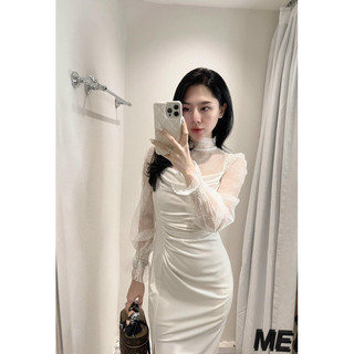 đầm trắng phối ren đầm tiệc cao cấp