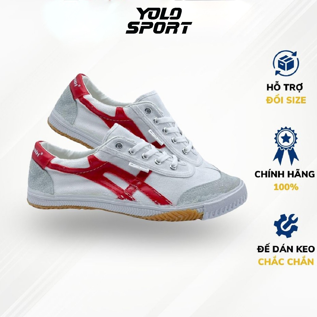 Giày Vải Bata Sneaker Thượng Đình KK14-2 Chính Hãng Công Ty Đá Bóng Chạy Bộ Thể Thao Màu Trắng Sọc Đỏ Đế Cao Su Cao Cấp