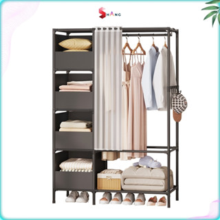 Kệ Treo Quần Áo Dạng Tủ Loại 1, 2 Gian Có Rèm Đen Gọn Nhẹ Giá Rẻ
