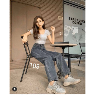 Quần baggy jean dài nữ JLJohnsonLi, lưng cao, ống rộng, dáng đứng màu xám cá tính, MS 188