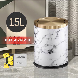 Thùng rác inox nắp 2 màu vàng, bạc vân đá 9L 15L hàng cao cấp