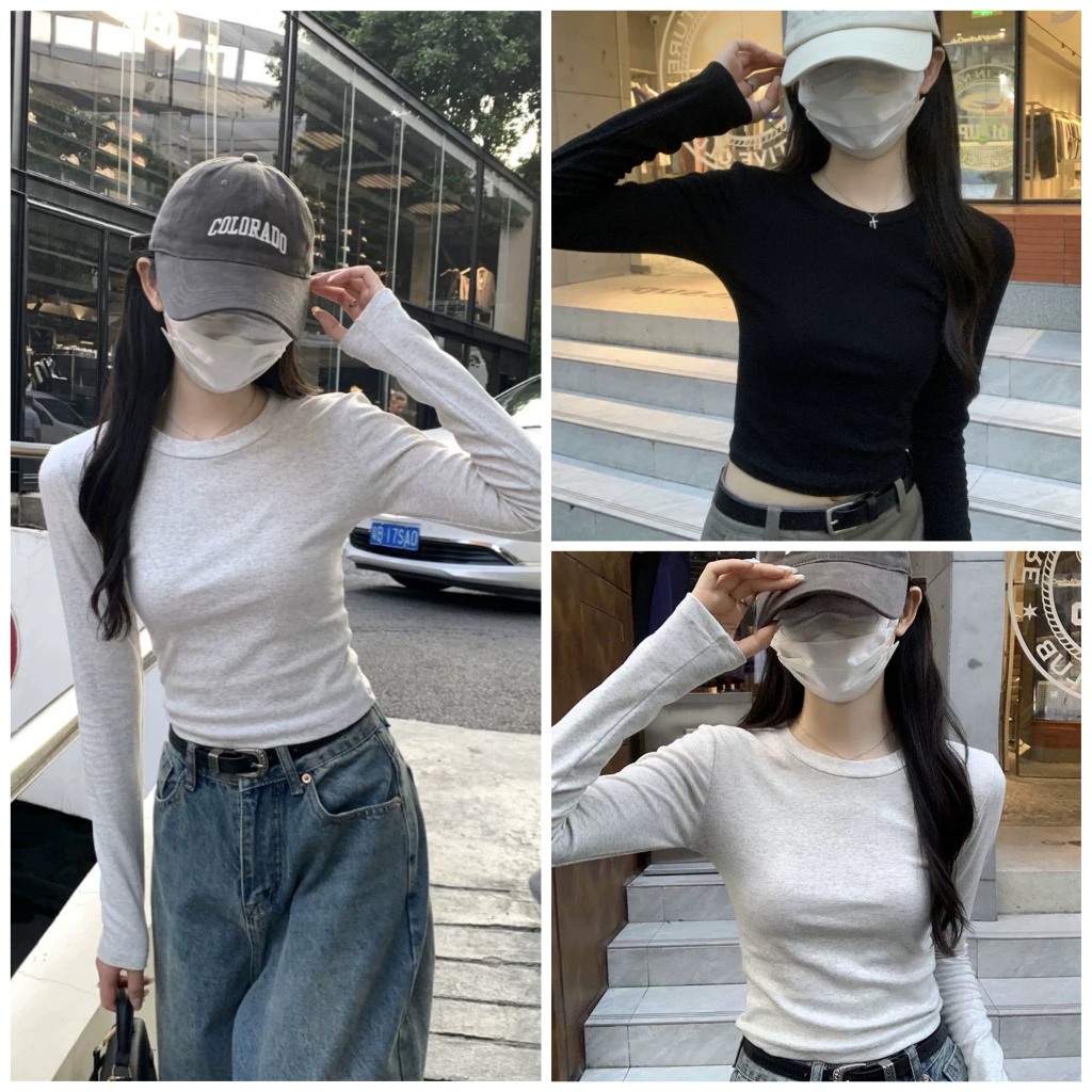 Áo body dài tay, Áo thun trơn cổ tròn, Thun gân tay dài hàng xuất thu đông 2023 Winny Store