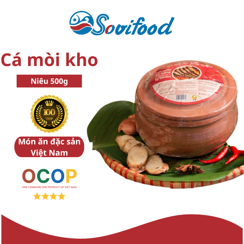 Cá mòi kho làng chài niêu đất 500g Sovifood - Cá mòi kho niêu thủ công hảo hạng TOP 100 đặc sản Việt Nam
