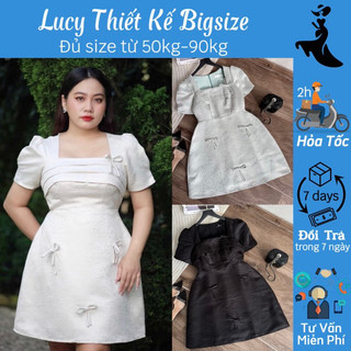 Đầm nữ bigsize, đầm gấp ly ngực đính nơ nhỏ kute màu siêu cưng