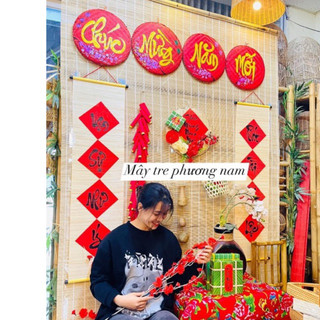 Mành tăm tre trang trí tết làm phông chụp hình siêu đẹp