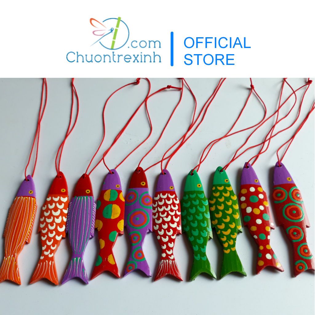 [Hàng tặng không bán] Cá gỗ tre màu trang trí handmade