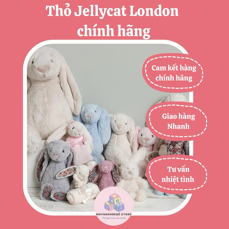 Thỏ Jellycat hàng chính hãng size L 36cm tặng kèm khăn yếm và kẹp nơ bán kèm box/dust bag hãng Maybachbebé Store
