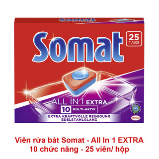 Viên rửa chén all in one somat hộp 25 viên + tặng viên finish