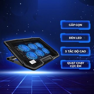 Quạt tản nhiệt laptop nuoxi h9, đế tản nhiệt 6 quạt cực mạnh, chạy cực êm có tích hợp đèn led
