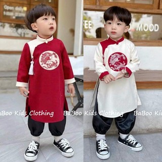 Áo Dài Cách Tân Cho Bé Trai Thêu Phụng Chất Nhung Mềm BaBoo Kids A17