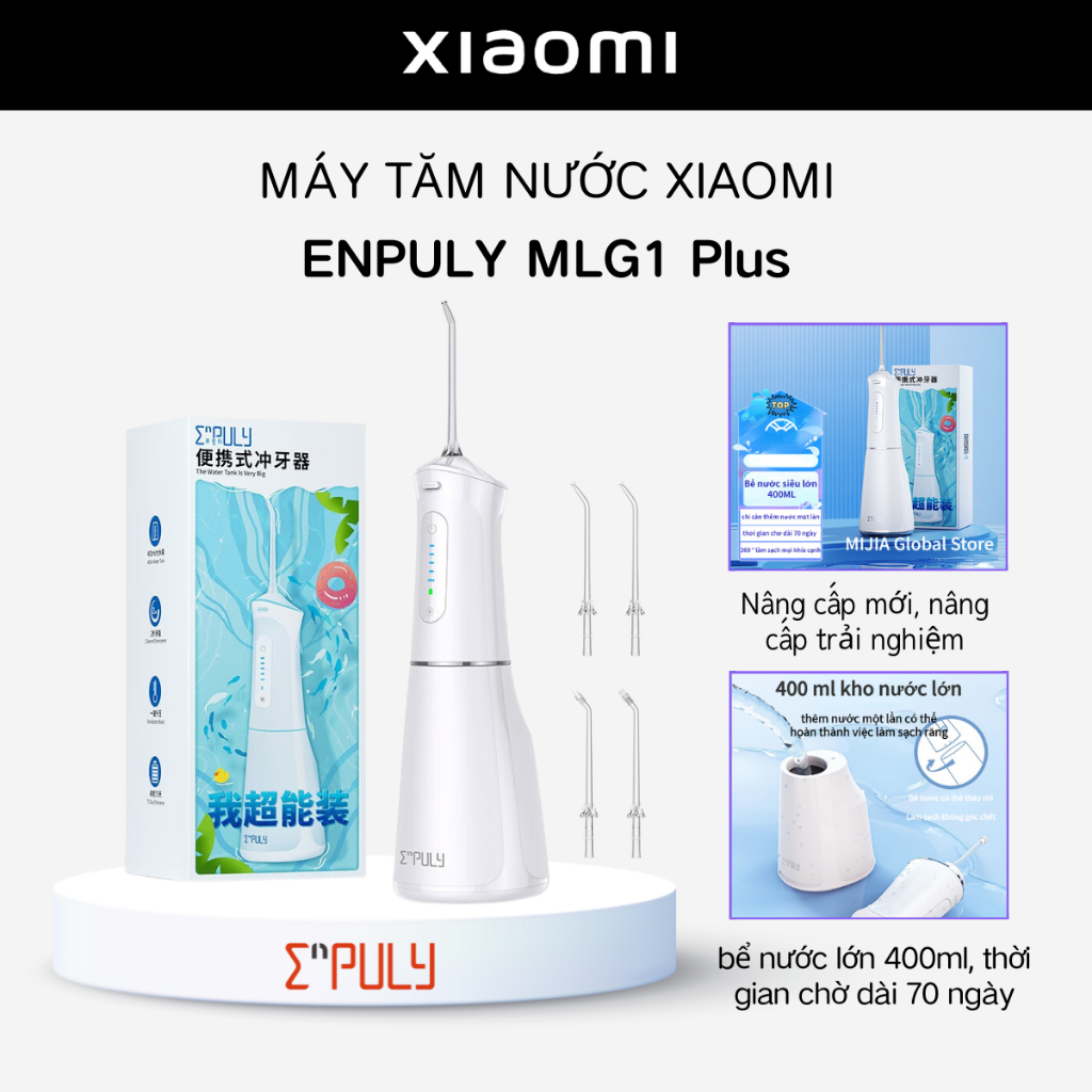 Xiaomi Máy tăm nước Enpuly Mlg1 Plus nha khoa răng chống nước ipx7 máy tăm nước cầm tay 400ml máy làm sạch - Mi Fans