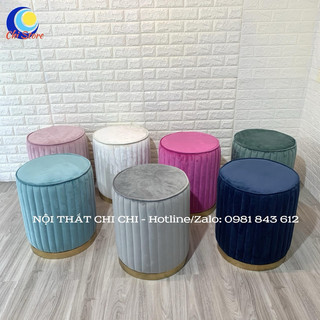 Đôn Sofa Tròn Xếp Ly Trong Phòng Khách, Ghế Tròn Ngồi Bàn Trang Điểm Chân Mạ Vàng Kèm Ảnh Thật Kích Thước 45x40cm
