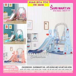 (Link Hỏa tốc HCM)Cầu trượt xích đu Thỏ Newber (cầu tuột, cầu tụt nhựa nguyên sinh an toàn)