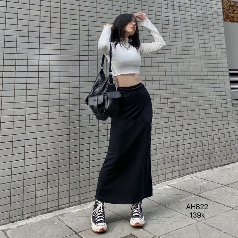 Chân váy thun trơn dáng dài tôn dáng cực xinh chất vải co giãn năng động CV7
