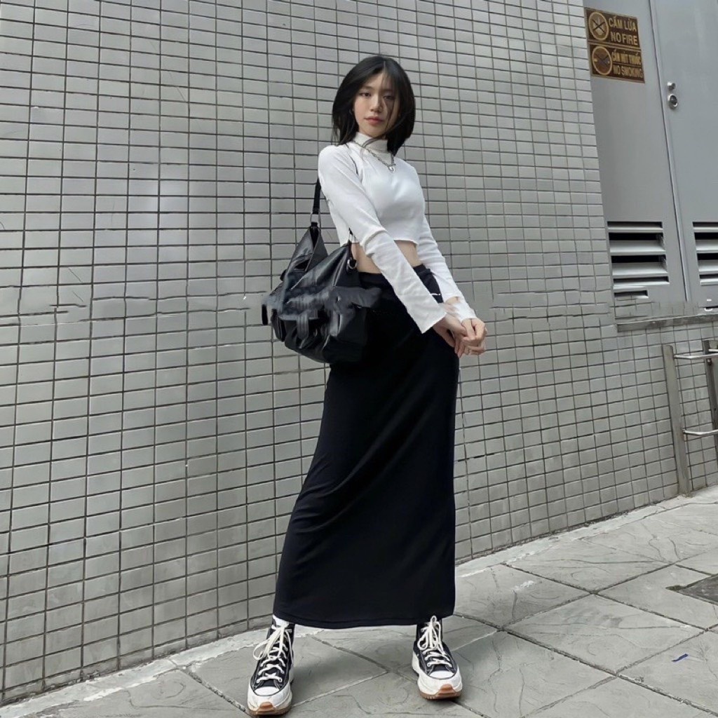 Chân váy thun trơn dáng dài tôn dáng cực xinh chất vải co giãn năng động CV7