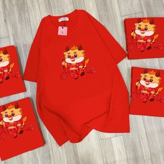 Áo Thun Tay Ngắn Unisex Đủ Size M L XL - Áo thun tết rồng đánh trống