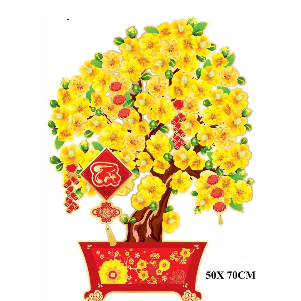Chậu mai đào ép nhũ trang trí tết