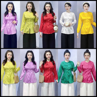 Set bà ba gấm truyền thống - áo gấm tay dài - quần lưng thun lụa satin