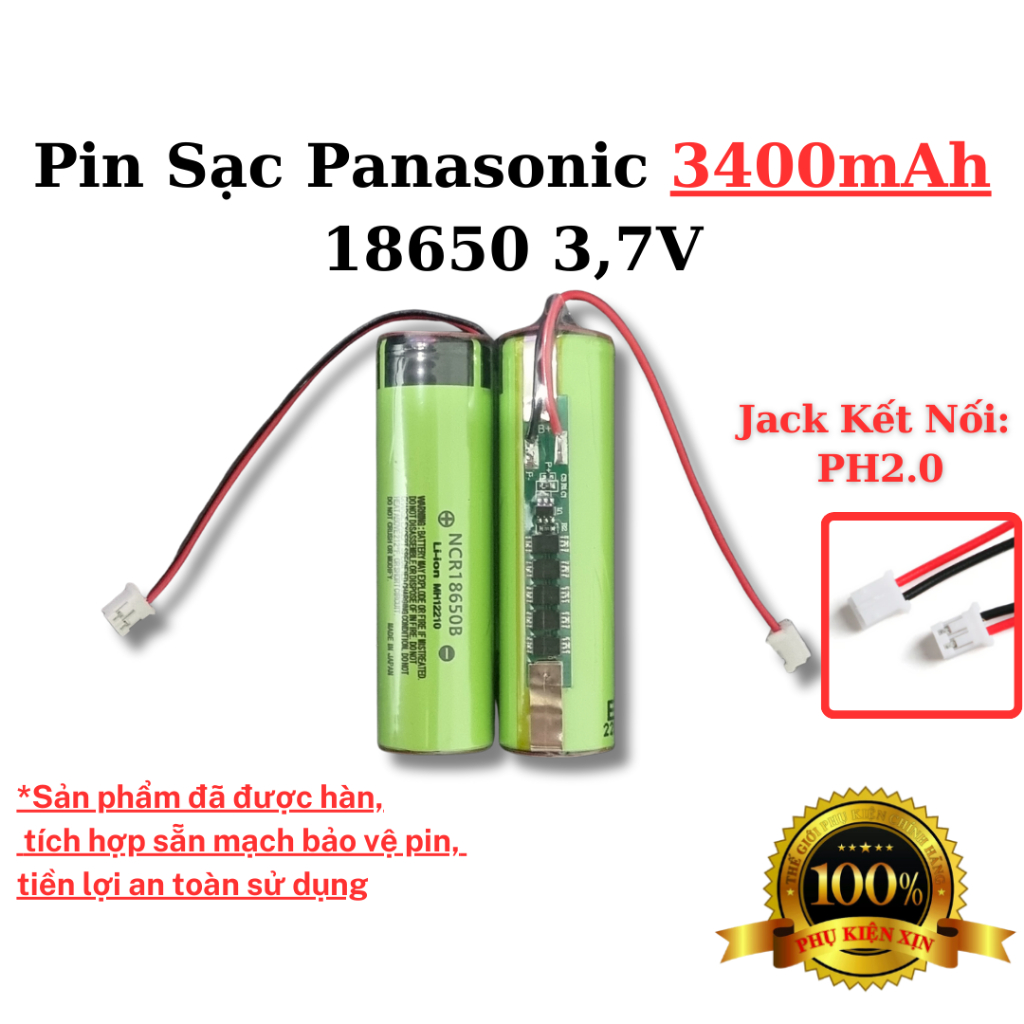 Pin Panasonic 18650 3400Mah Hàng Chính Hãng, Kèm Sẵn Mạch Bảo Vệ ( Phù Hợp Tông Đơ, Tăm Nước, Đồ Chơi, DIY,...)